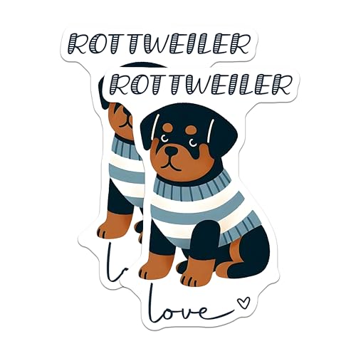 (2 Pack) Rottweiler Love Stickers - Adorable Dog Sticker - Cute Pet Stickers for Animal Lovers - 5" On Longest Side - Sticks to Smooth Flat Surfaces - Made in USA - BMCS7308