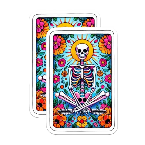 (2 Pack) Skull Flower Design Magnet - Vibrant Day of The Dead Decor - 5" On Longest Side - Sticks to Smooth Flat Surfaces - Made in USA - MAG9411