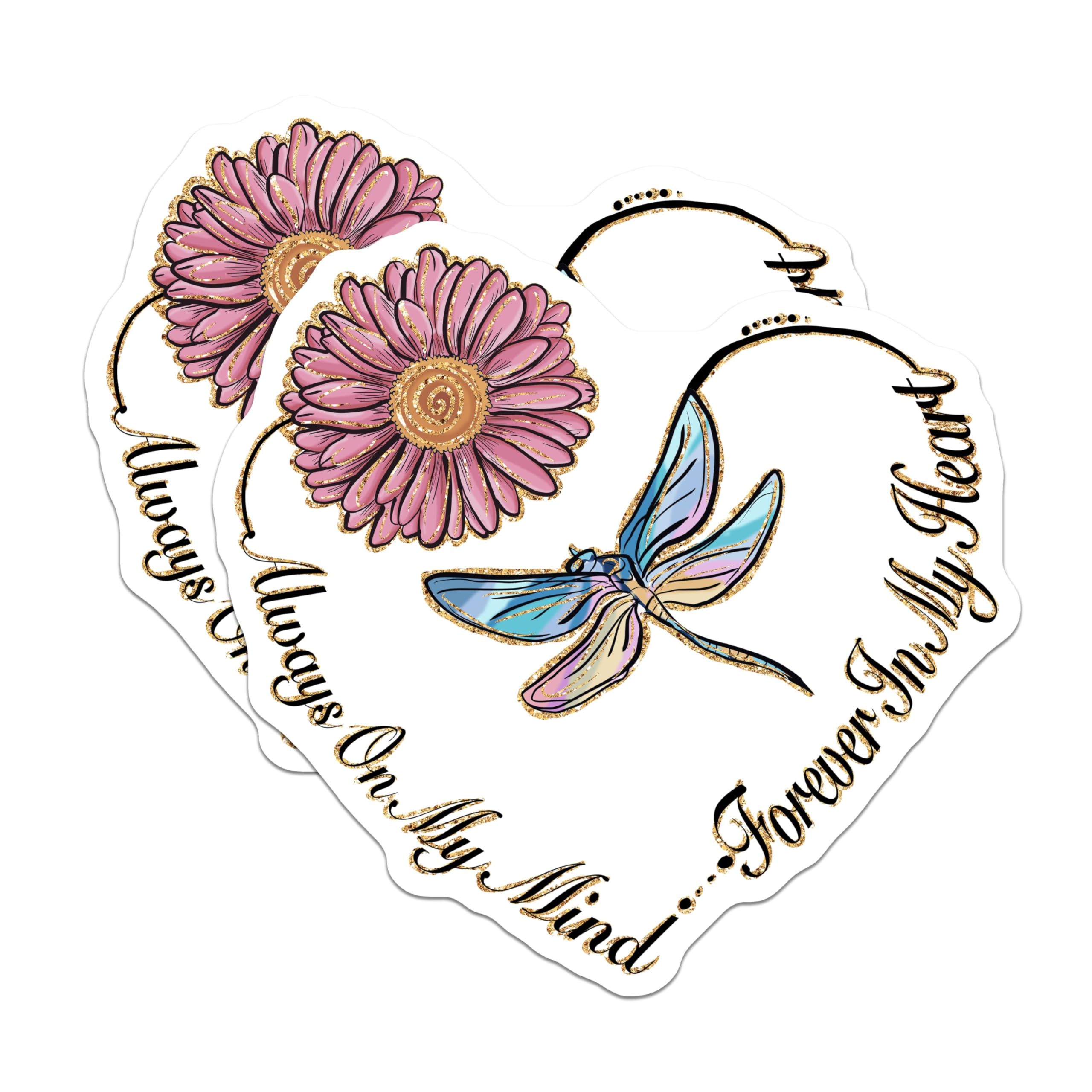 (2 Pack) Always On My Mind Magnets - Forever in My Heart - Butterfly and Flower - Heart Shaped Memory Magnets - 5" On Longest Side - for Cars, Fridges, Toolboxes - Made in USA - MAG4188