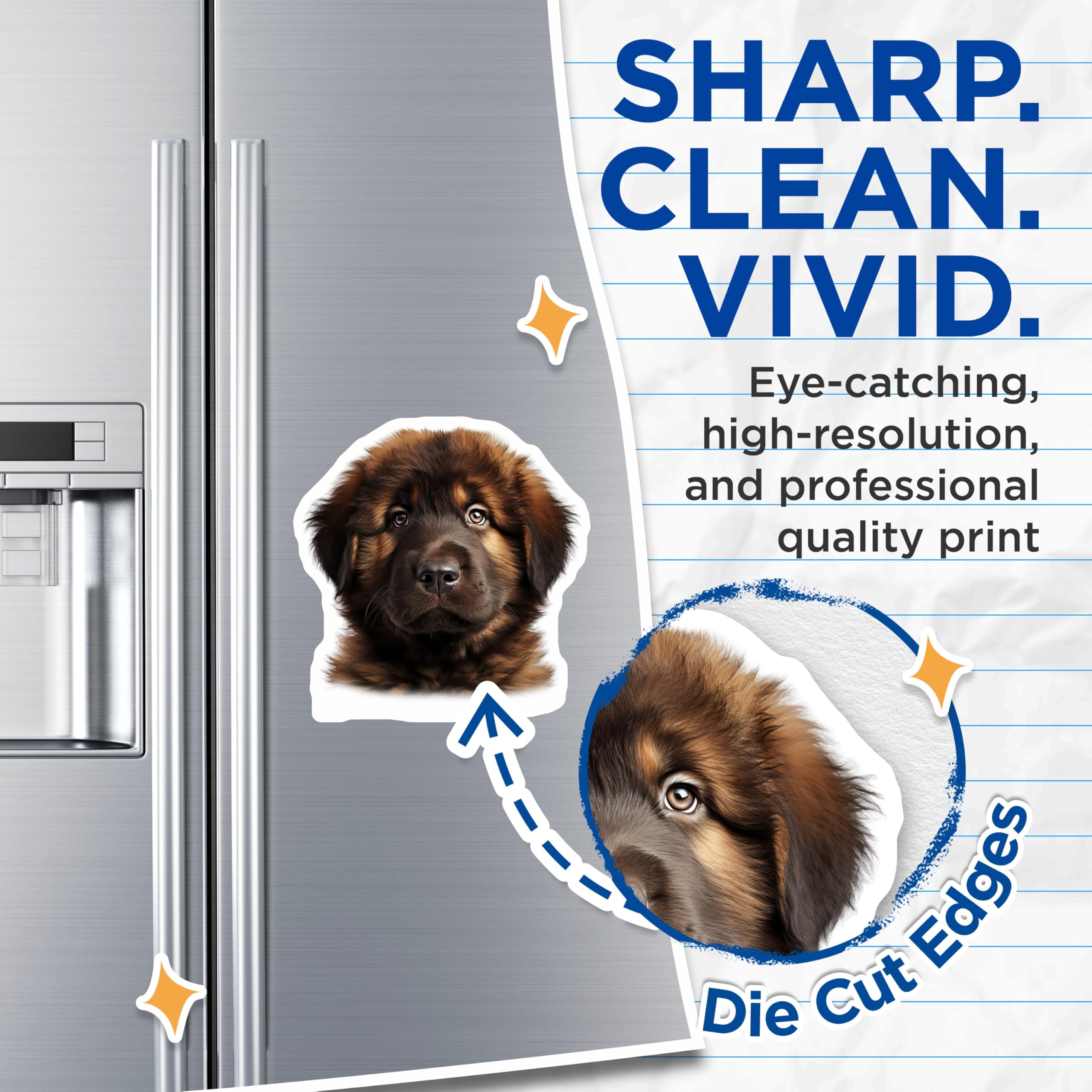 (2 Pack) Adorable Puppy Dog Magnets - Fluffy Brown Pet Lover Fridge Decor - Cute Animal Refrigerator Magnet for Dog Mom Dad - 5 Inches On Longest Side - Thick Durable Magnet - Made in USA - MAG29373