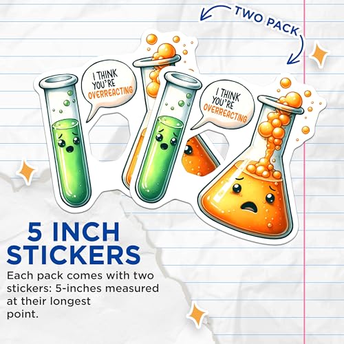 (2 Pack) Funny Science Stickers - Chemistry Joke - Cute Lab for Scientists and Students - 5" On Longest Side - Sticks to Smooth Flat Surfaces - Made in USA - BMCS8014