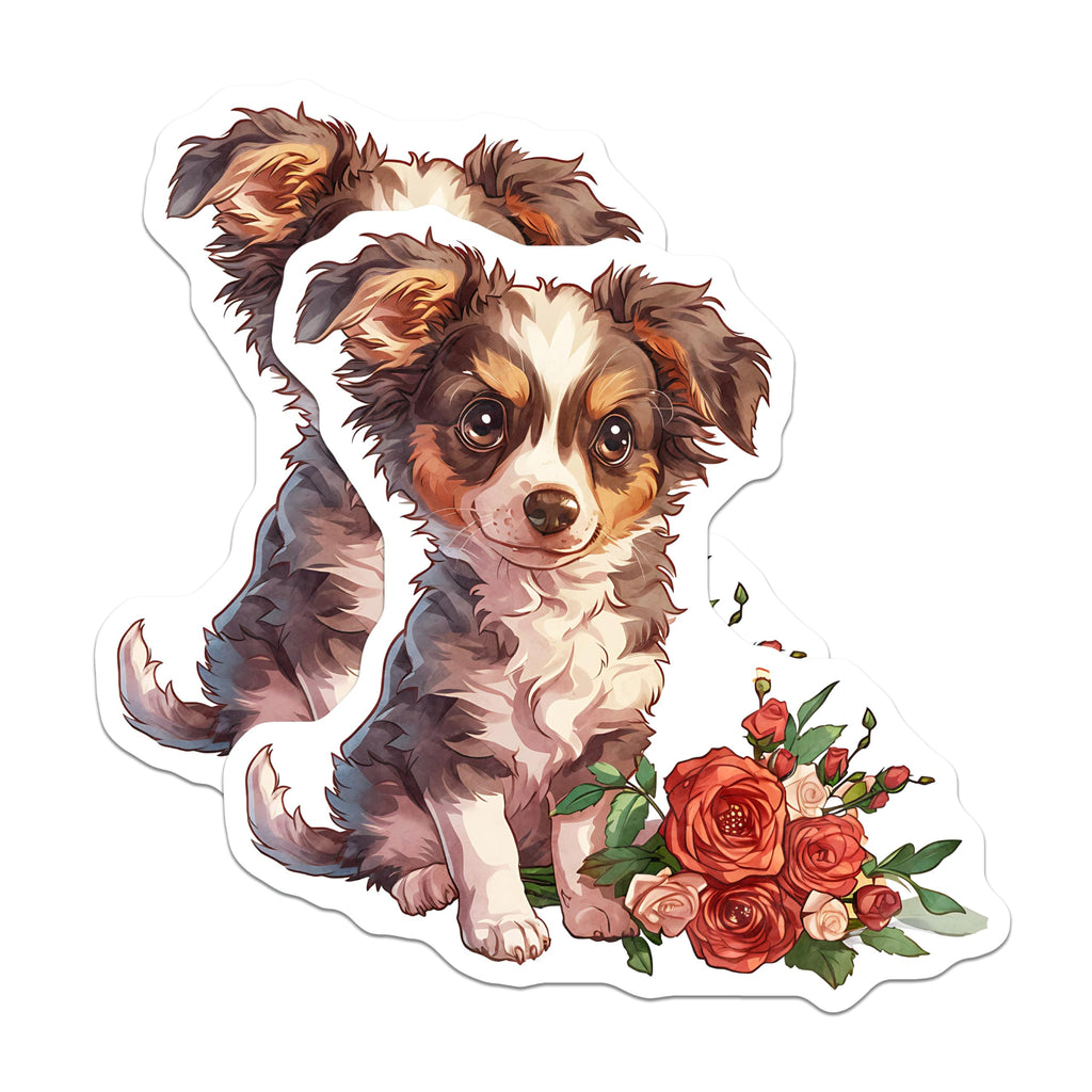 (2 Pack) Australian Shepherd Stickers - Cute Puppy Decal - Dog Breed Sticker - 5" On Longest Side - Sticks to Smooth Flat Surfaces - Made in USA - BMCS17105
