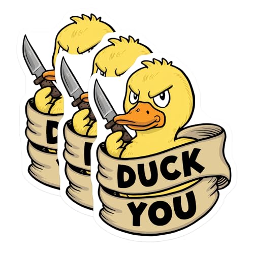 (3 Pack) Duck You Decals - Funny Duck with Knife - Sarcastic Angry Duck Decals - 3 Inches On Longest Side - Easy Peel & Apply - Made in USA - 3MCS8288