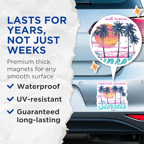 (2 Pack) Forever Chasing Sunsets Magnets Magnets - Tropical Beach Vibes - 5" On Longest Side - Made in USA - Sticks to Refrigerators & Metal Surfaces - MAG8777