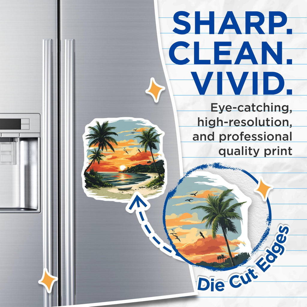 (2 Pack) Tropical Sunset Beach Magnets - Coastal Ocean Decor - Vacation Vibe Fridge Accessory - 5 Inches On Longest Side - Thick Durable Magnet - Made in USA - MAG26639