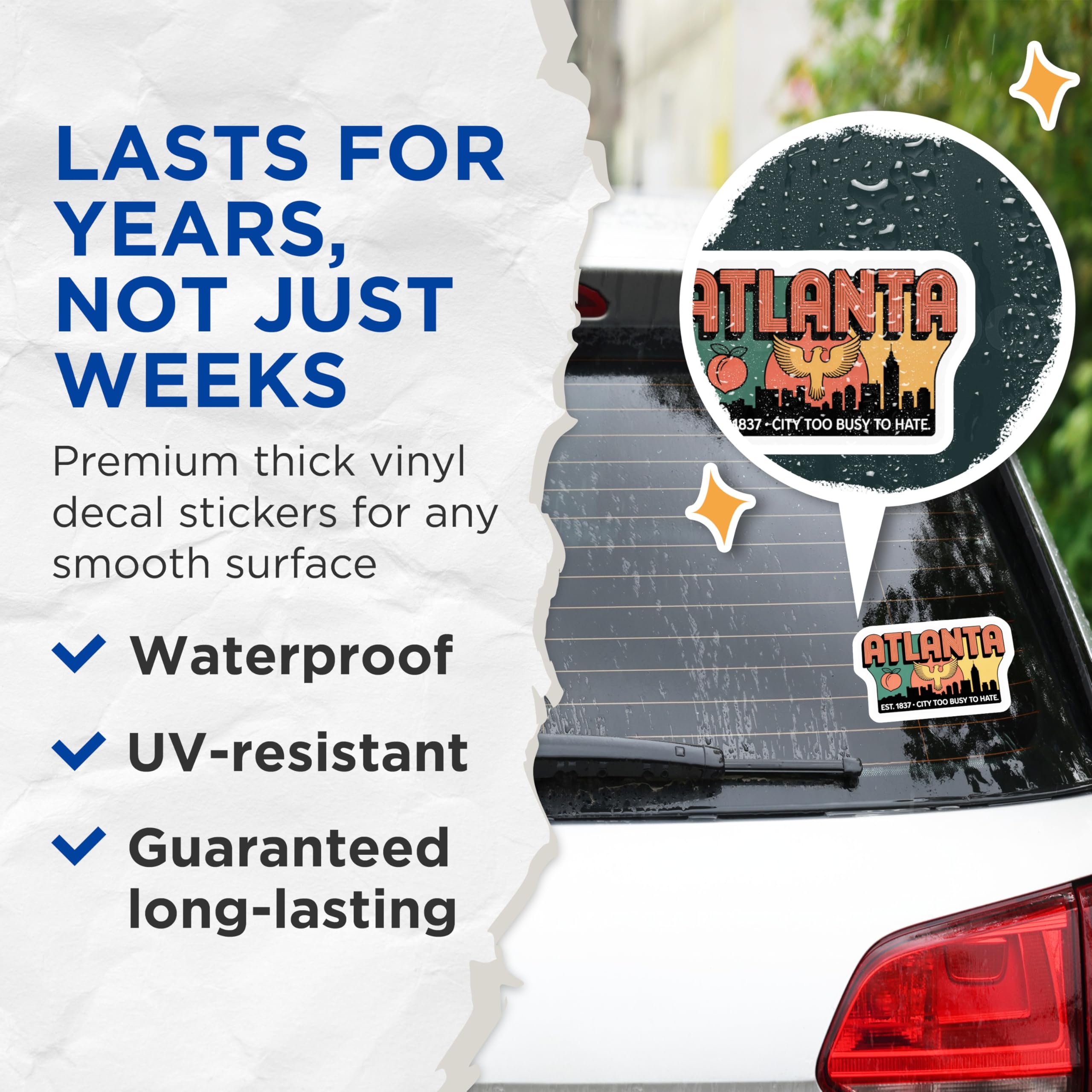 (2 Pack) Atlanta Georgia Stickers - Cityscape Travel Souvenir - Peach State Pride - 5" On Longest Side - Sticks to Smooth Flat Surfaces - Made in USA - BMCS17530
