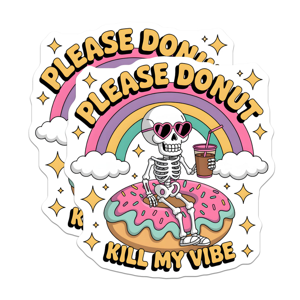 (2 Pack) Skeleton Donut Magnets - Humorous Vibe Checker Magnet - Pastel Rainbow Skeleton Art - Quirky Aesthetic Fridge Decor - 5 Inches On Longest Side - Thick Durable Magnet - Made in USA - MAG22680