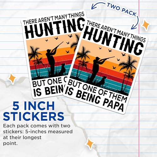 (2 Pack) Papa Hunting Stickers - Retro Father Stickers - Outdoor Hunter Stickers - 5" On Longest Side - Sticks to Smooth Flat Surfaces - Made in USA - BMCS4088