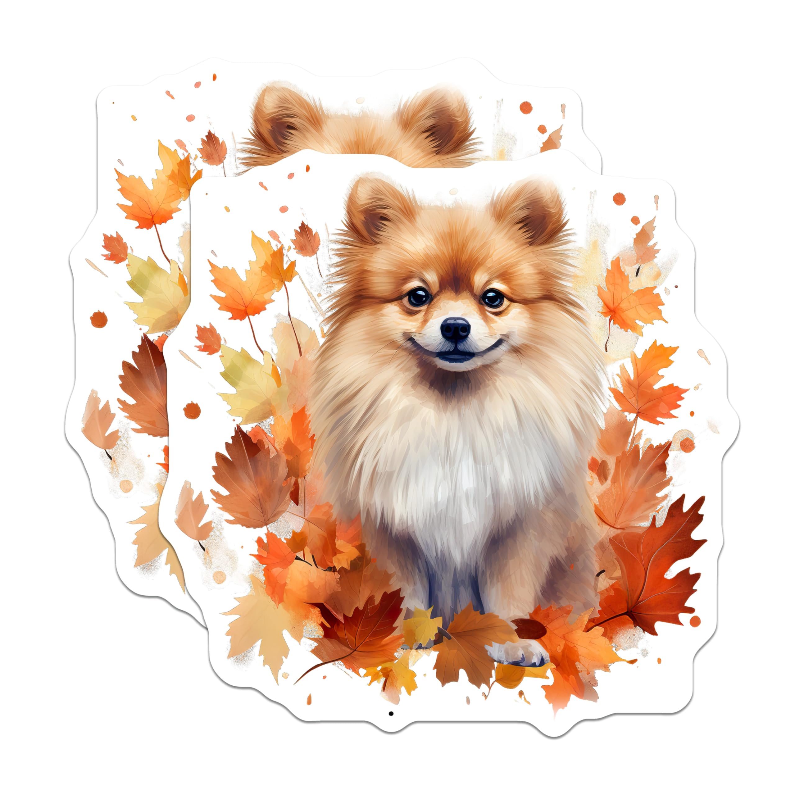 (2 Pack) Pomeranian Dog Magnets - Autumn Fall Leaves Decor - Cute Pet Lover Refrigerator Locker Magnet - 5 Inches On Longest Side - Thick Durable Magnet - Made in USA - MAG29789