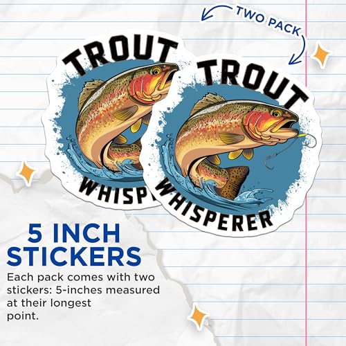 (2 Pack) Trout Whisperer Stickers - Funny Fishing Stickers - Fisherman Gift Stickers - 5" On Longest Side - Sticks to Smooth Flat Surfaces - Made in USA - BMCS4525