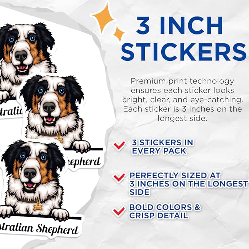 (3 Pack) Australian Shepherd Decals - Dog Breed Stickers - Laptop Decal - 3 Inches On Longest Side - Easy Peel & Apply - Made in USA - 3MCS2988