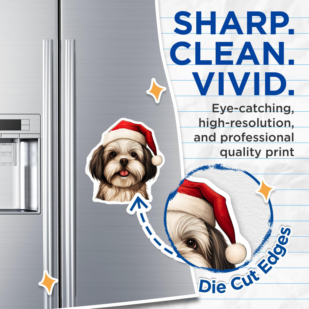 (2 Pack) Shih Tzu Christmas Magnets - Santa Hat Dog - Holiday Home Decor - 5 Inches On Longest Side - Thick Durable Magnet - Made in USA - MAG28289
