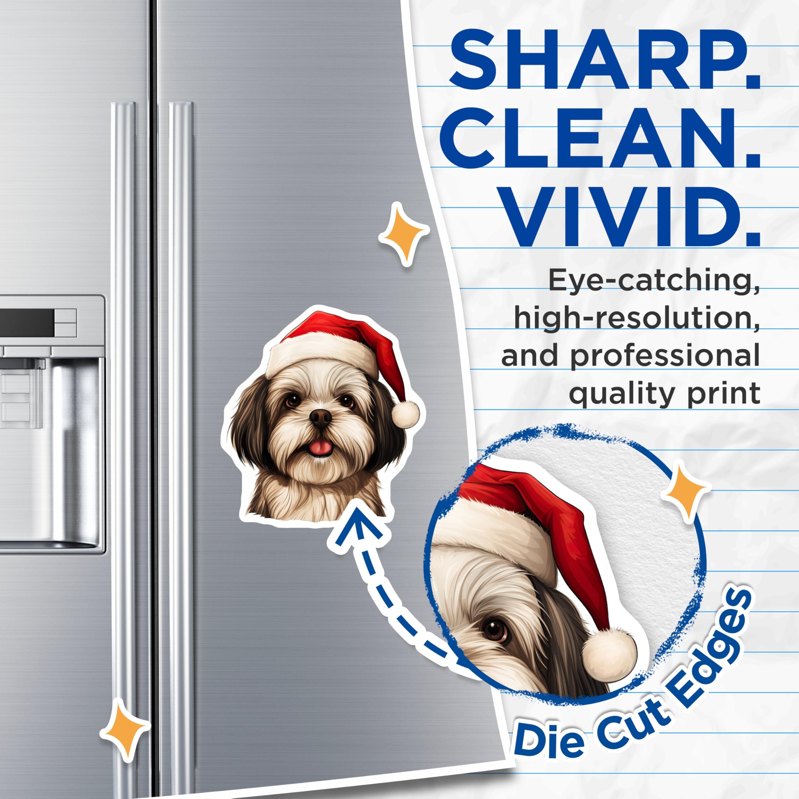 (2 Pack) Shih Tzu Christmas Magnets - Santa Hat Dog - Holiday Home Decor - 5 Inches On Longest Side - Thick Durable Magnet - Made in USA - MAG28289