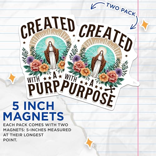 (2 Pack) Created with A Purpose Magnets - Inspirational Magnet - Floral Spiritual Magnet - 5" On Longest Side - for Cars, Fridges, Toolboxes - Made in USA - MAG3970