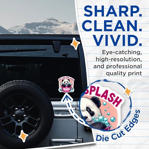 (2 Pack) Splish Splash Panda Stickers - Funny Quote Stickers - Cute Animal Stickers - 5" On Longest Side - Sticks to Smooth Flat Surfaces - Made in USA - BMCS4579