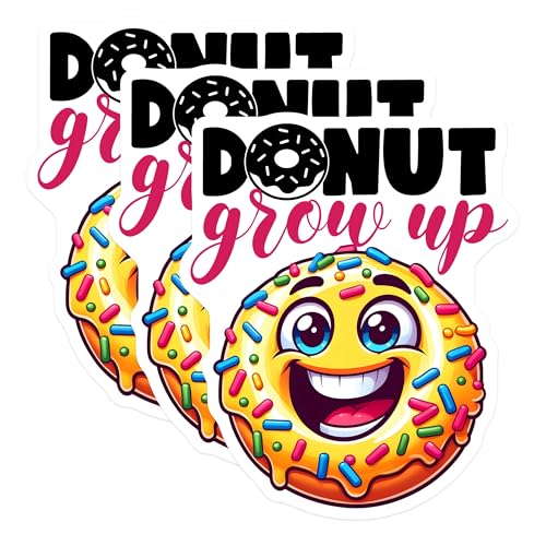 (3 Pack) Donut Grow Up Decals - Cartoon Donut - Funny Saying Decals - 3 Inches On Longest Side - Easy Peel & Apply - Made in USA - 3MCS7560