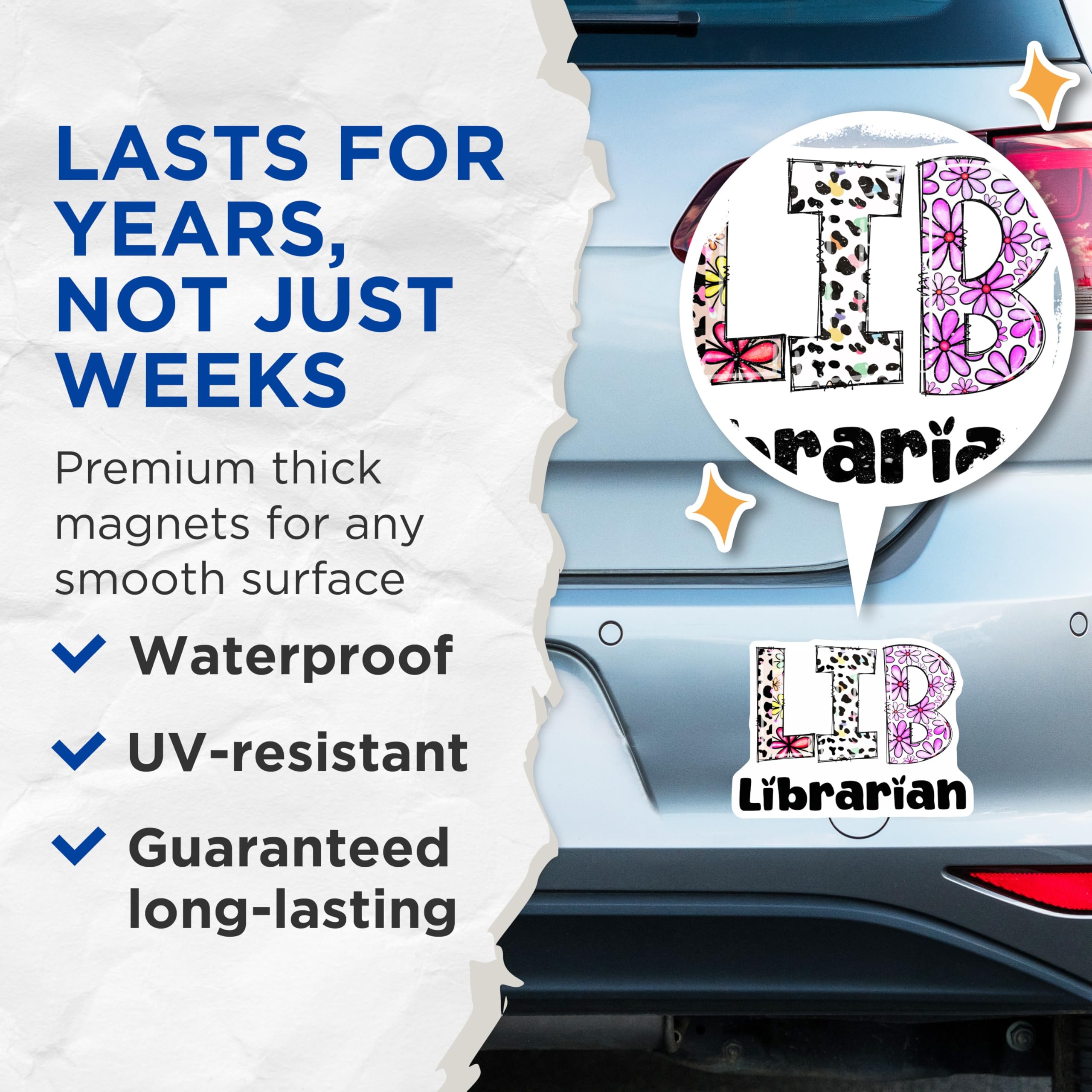 (2 Pack) Librarian Magnets - Teacher Appreciation - Book Lover Accessories - 5" On Longest Side - Premium Magnet - for Cars, Refrigerators, Toolboxes, Lockers - Made in USA - MAG14013