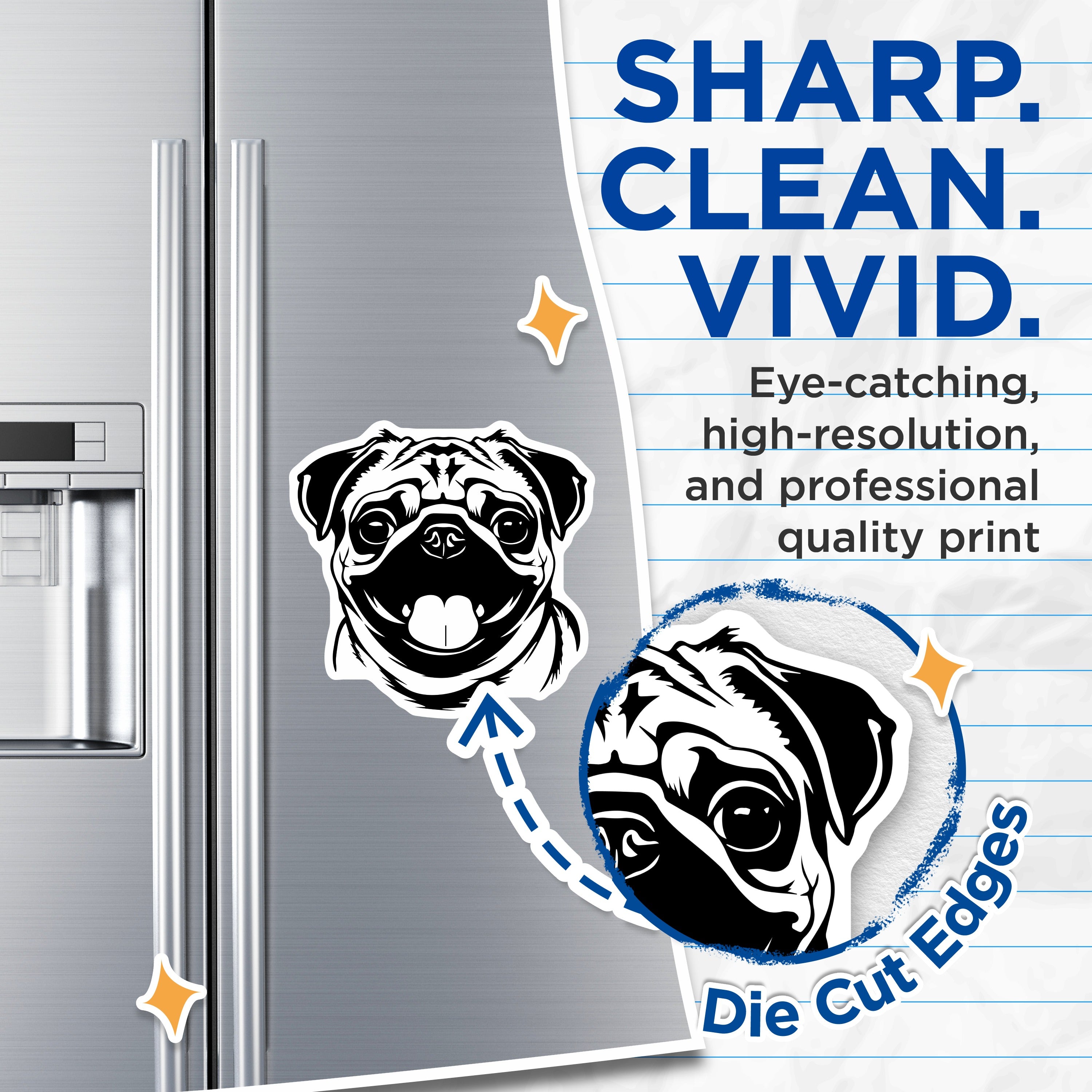(2 Pack) Pug Dog Magnets - Cute Pet Lover Refrigerator Decor - Animal Parent Kennel Locker - 5 Inches On Longest Side - Thick Durable Magnet - Made in USA - MAG38072