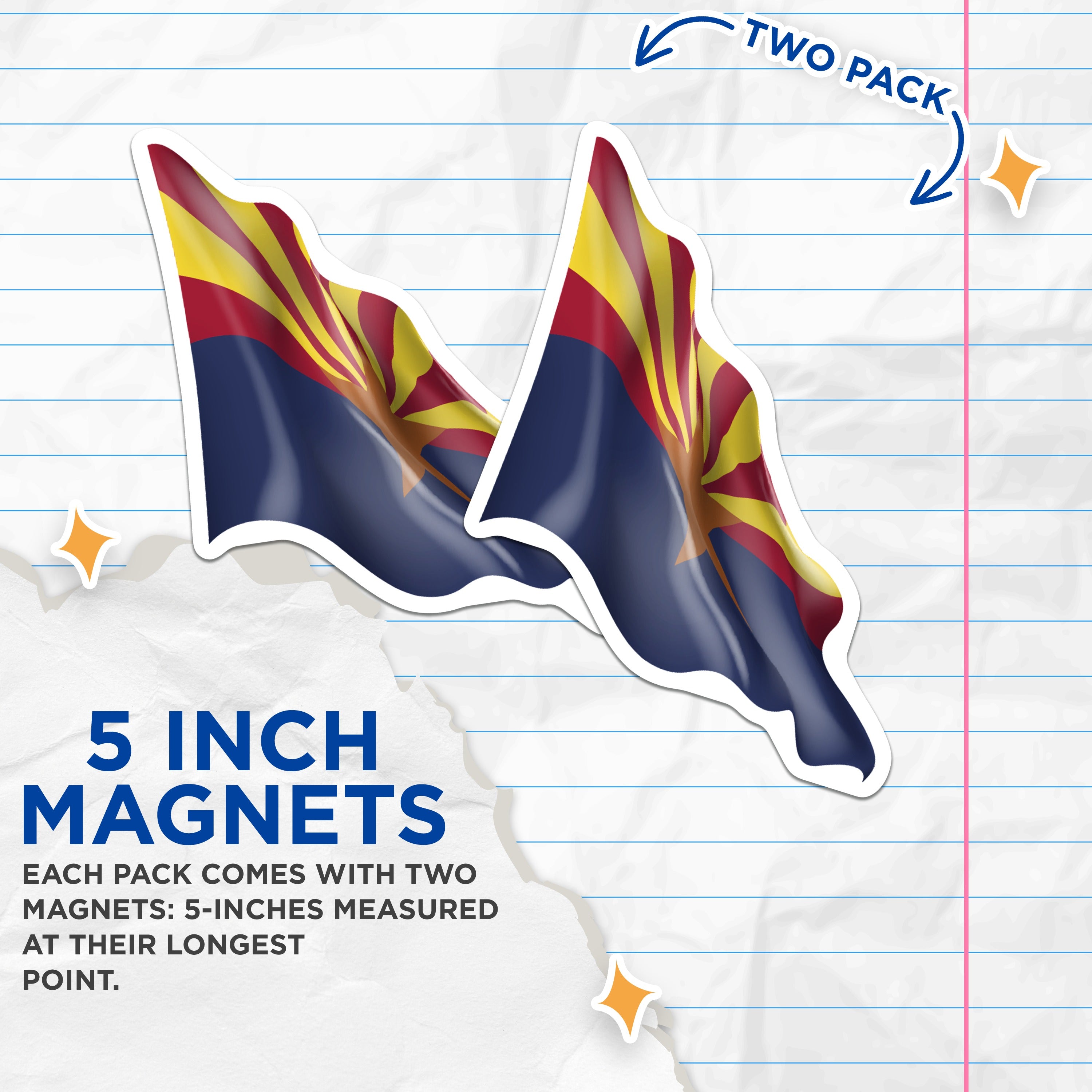 (2 Pack) Arizona Flag Magnets - AZ State Pride Decor - Grand Canyon State Souvenir - Southwest Travel Lover - 5 Inches On Longest Side - Thick Durable Magnet - Made in USA - MAG39914