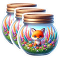 (3 Pack) Fox in Jar Decals - Cute Animal Sticker - Floral Decoration - 3 Inches On Longest Side - Easy Peel & Apply - Made in USA - 3MCS8119