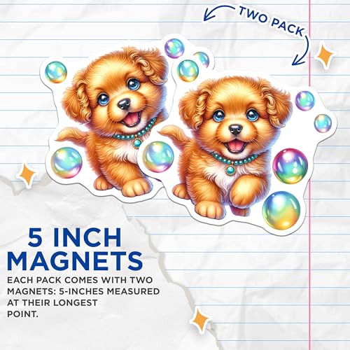 (2 Pack) Adorable Animal Art Magnet - Home Decor - 5" On Longest Side - Sticks to Smooth Flat Surfaces - Made in USA - MAG9610