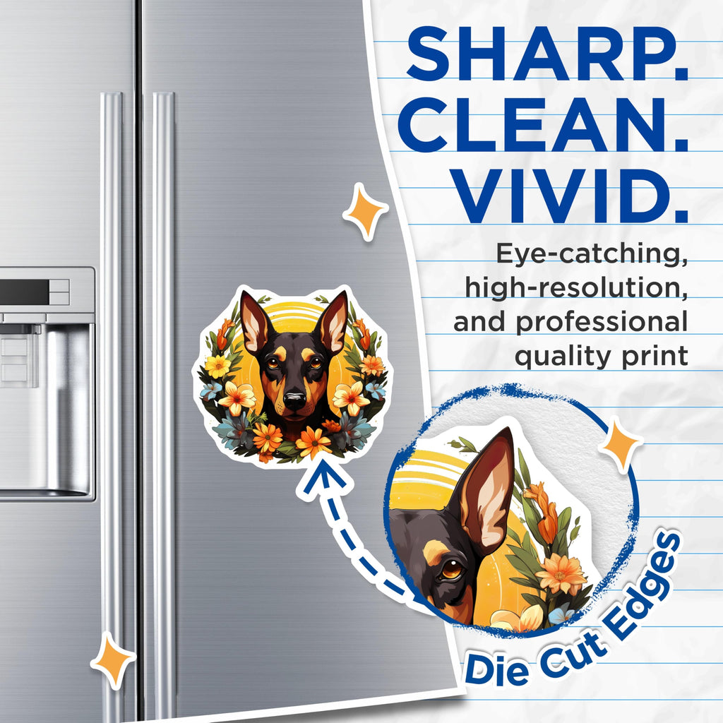 (2 Pack) Doberman Pinscher Magnets - Floral Dog Art - Pet Parent Appreciation - 5 Inches On Longest Side - Thick Durable Magnet - Made in USA - MAG28411