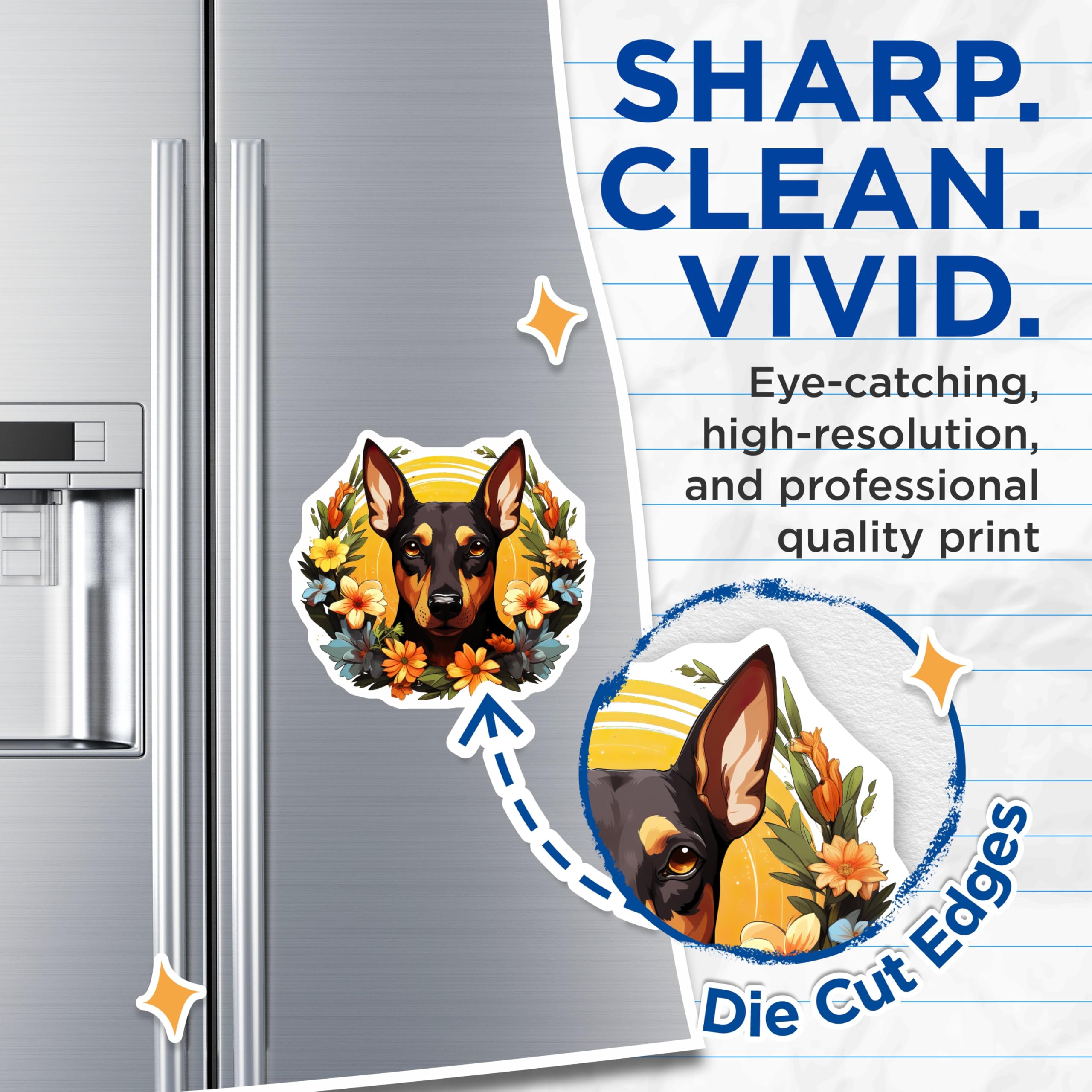 (2 Pack) Doberman Pinscher Magnets - Floral Dog Art - Pet Parent Appreciation - 5 Inches On Longest Side - Thick Durable Magnet - Made in USA - MAG28411