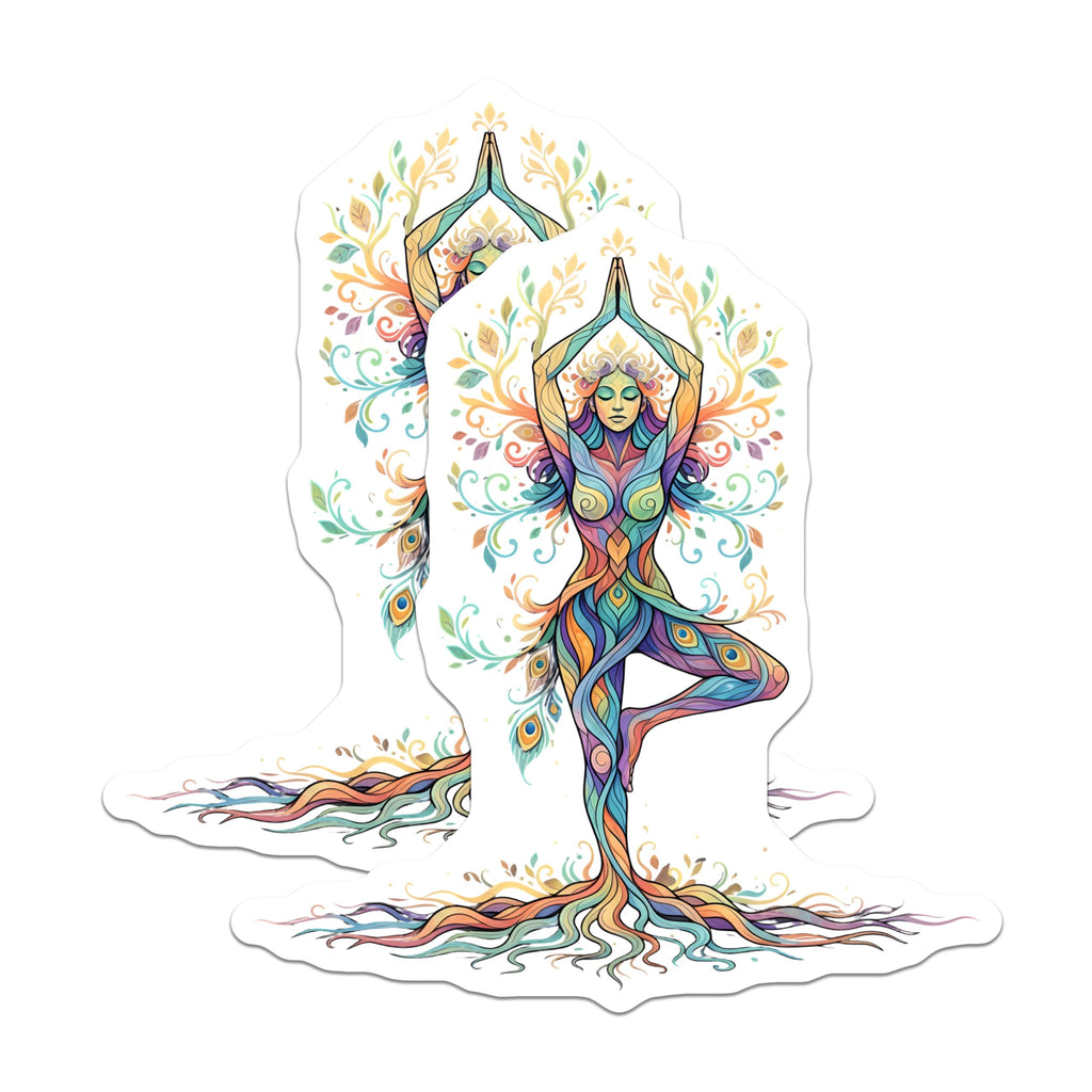 (2 Pack) Mother Earth Yoga Goddess Magnets - Vibrant Chakra Tree Pose Spiritual Art - Zen Meditation Boho Refrigerator Decor - 5 Inches On Longest Side - Thick Durable Magnet - Made in USA - MAG21198