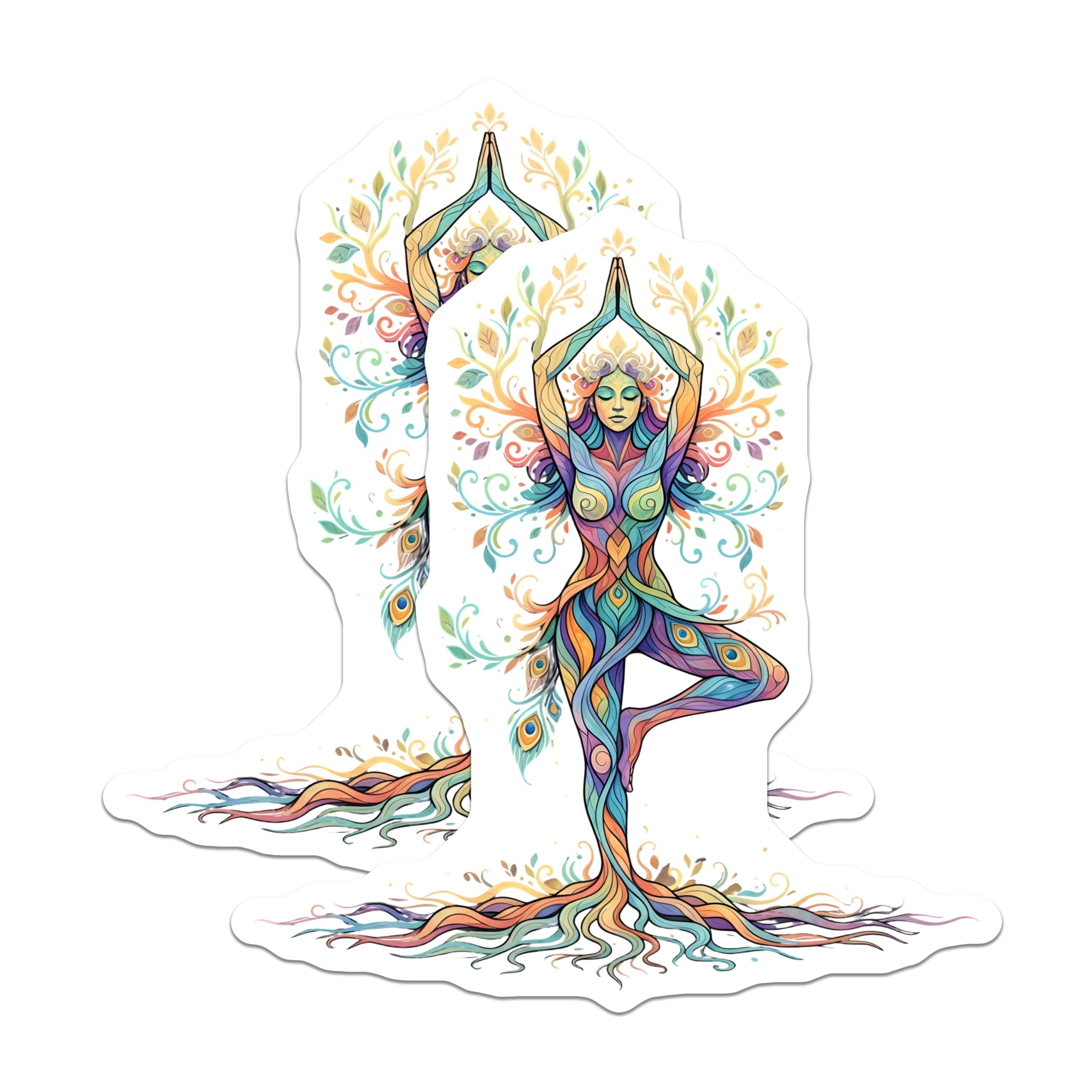 (2 Pack) Mother Earth Yoga Goddess Magnets - Vibrant Chakra Tree Pose Spiritual Art - Zen Meditation Boho Refrigerator Decor - 5 Inches On Longest Side - Thick Durable Magnet - Made in USA - MAG21198