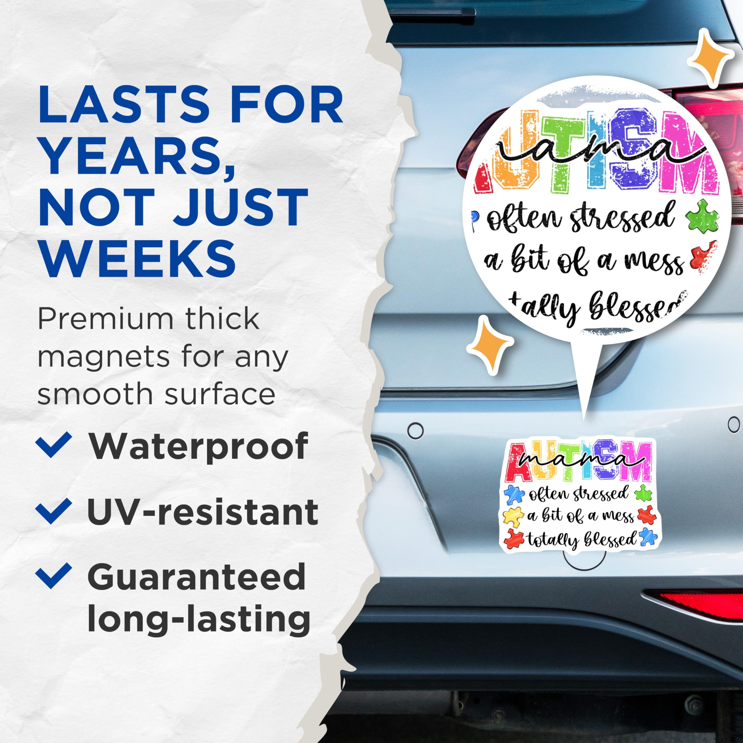 (2 Pack) Autism Mama Magnets - Awareness Puzzle Piece Decor - Special Needs Mom Appreciation - Totally Blessed - 5 Inches On Longest Side - Thick Durable Magnet - Made in USA - MAG23752
