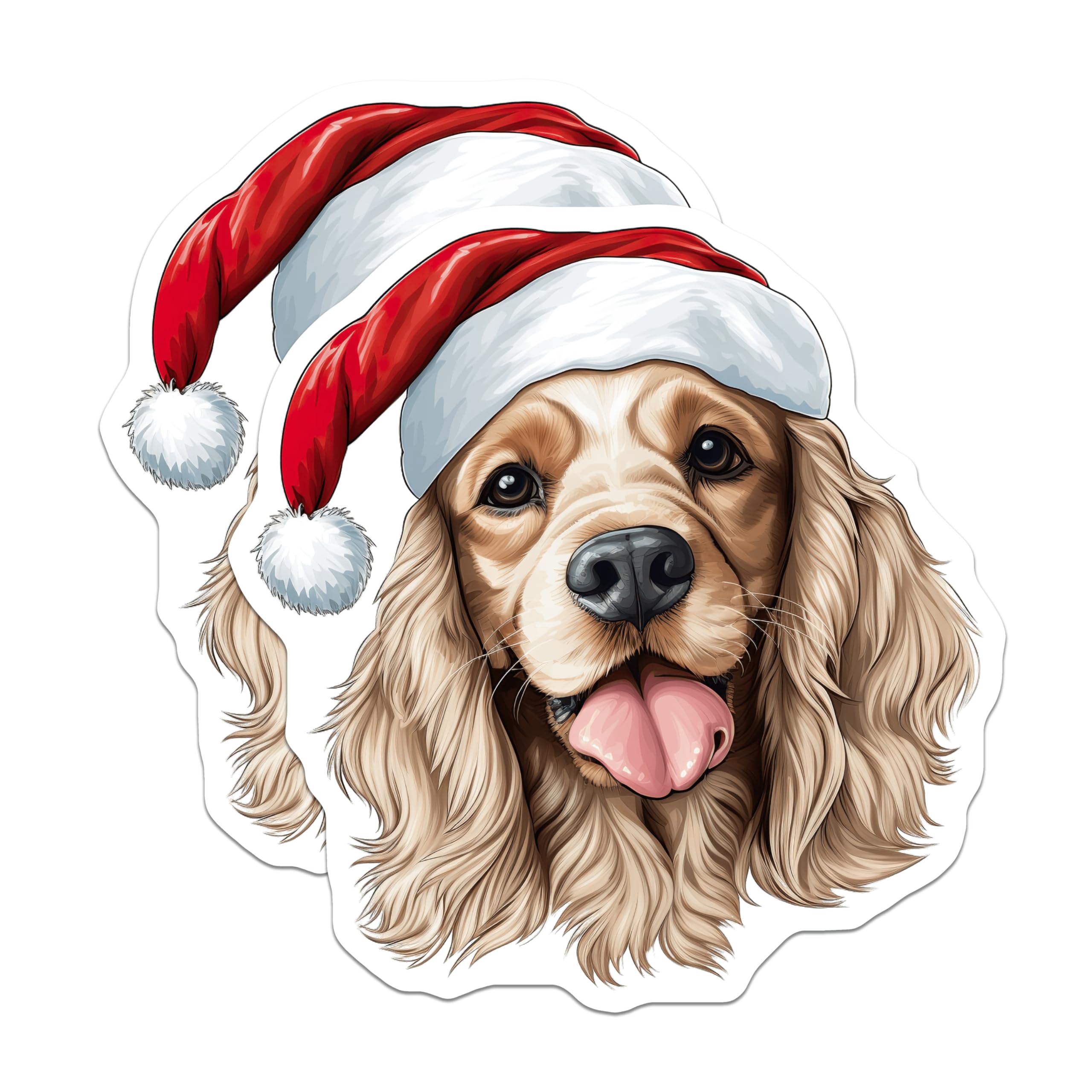 (2 Pack) Santa Hat Dog Magnets - Christmas Dog Decor - Holiday Cocker Spaniel Pup - 5 Inches On Longest Side - Thick Durable Magnet - Made in USA - MAG26026