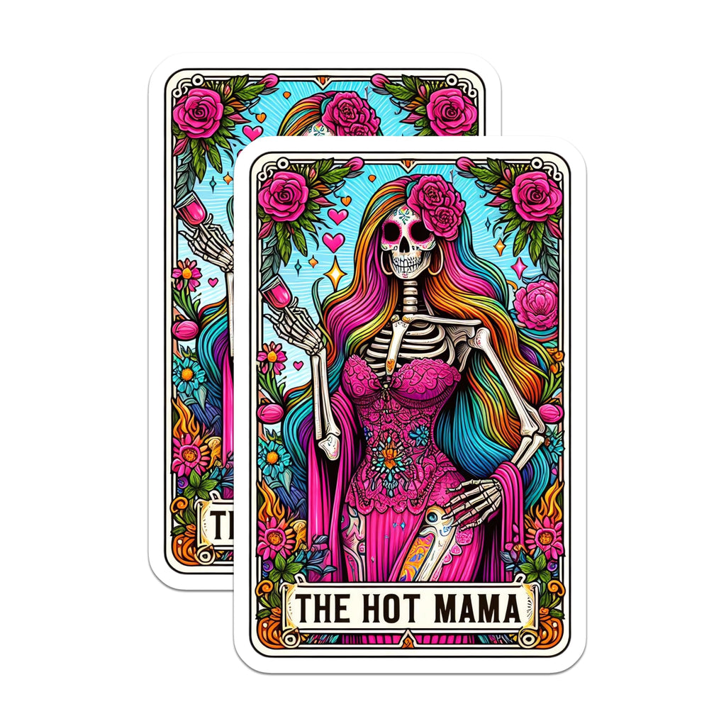 (2 Pack) Hot Mama Magnets - Day of the Dead Art - Sugar Skull Decor - Bohemian Fridge Magnets for Women - 5 Inches On Longest Side - Thick Durable Magnet - Made in USA - MAG30184