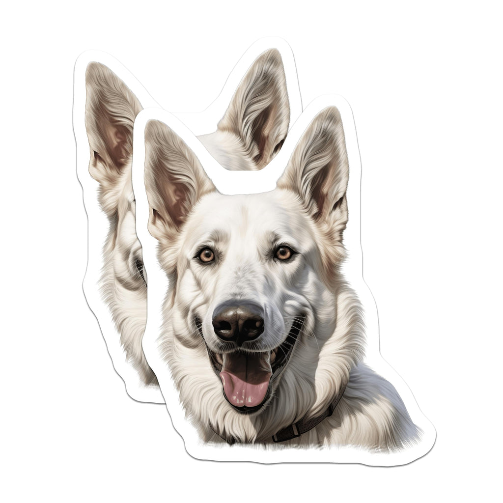 (2 Pack) White German Shepherd Dog Magnets - GSD Lover Decor - Animal Pet Portrait Art - 5 Inches On Longest Side - Thick Durable Magnet - Made in USA - MAG29009