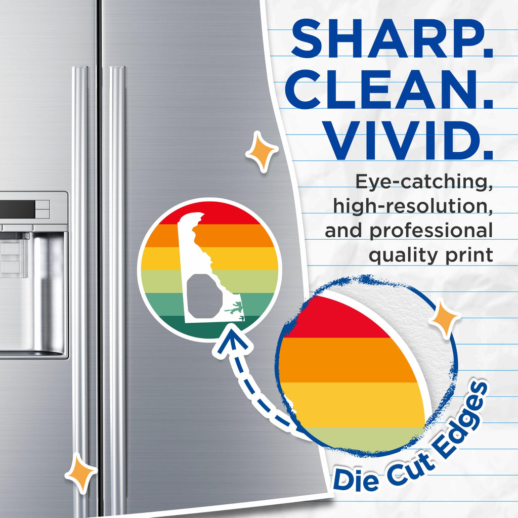 (2 Pack) Delaware Magnets - Retro Sunset - State Pride Fridge Decorations - 5" On Longest Side - Premium Magnet - for Cars, Refrigerators, Toolboxes, Lockers - Made in USA - MAG17575
