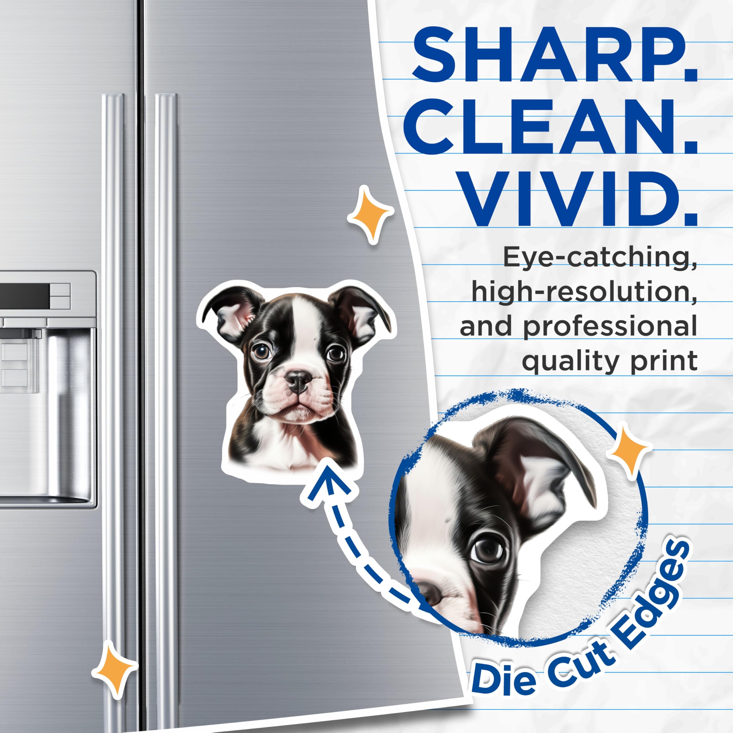 (2 Pack) Charming Boston Terrier Puppy Magnets - Sweet Dog Breed Refrigerator Decoration for Pet Lovers - Cute Canine Art - 5 Inches On Longest Side - Thick Durable Magnet - Made in USA - MAG24591