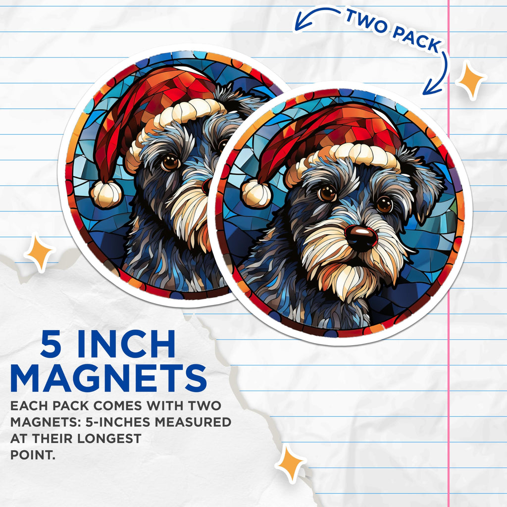 (2 Pack) Schnauzer Christmas Magnets - Stained Glass Dog Art - Holiday Refrigerator Decor for Dog Lovers - 5 Inches On Longest Side - Thick Durable Magnet - Made in USA - MAG27606