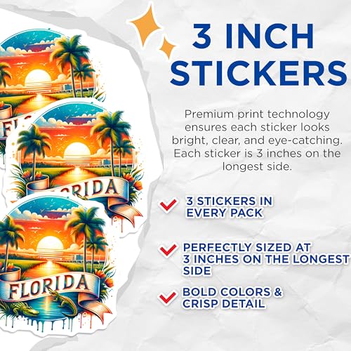 (3 Pack) Florida Alligator Decals - Sunshine State Stickers - Laptop Decals- 3 Inches On Longest Side - Easy Peel & Apply - Made in USA - 3MCS5502
