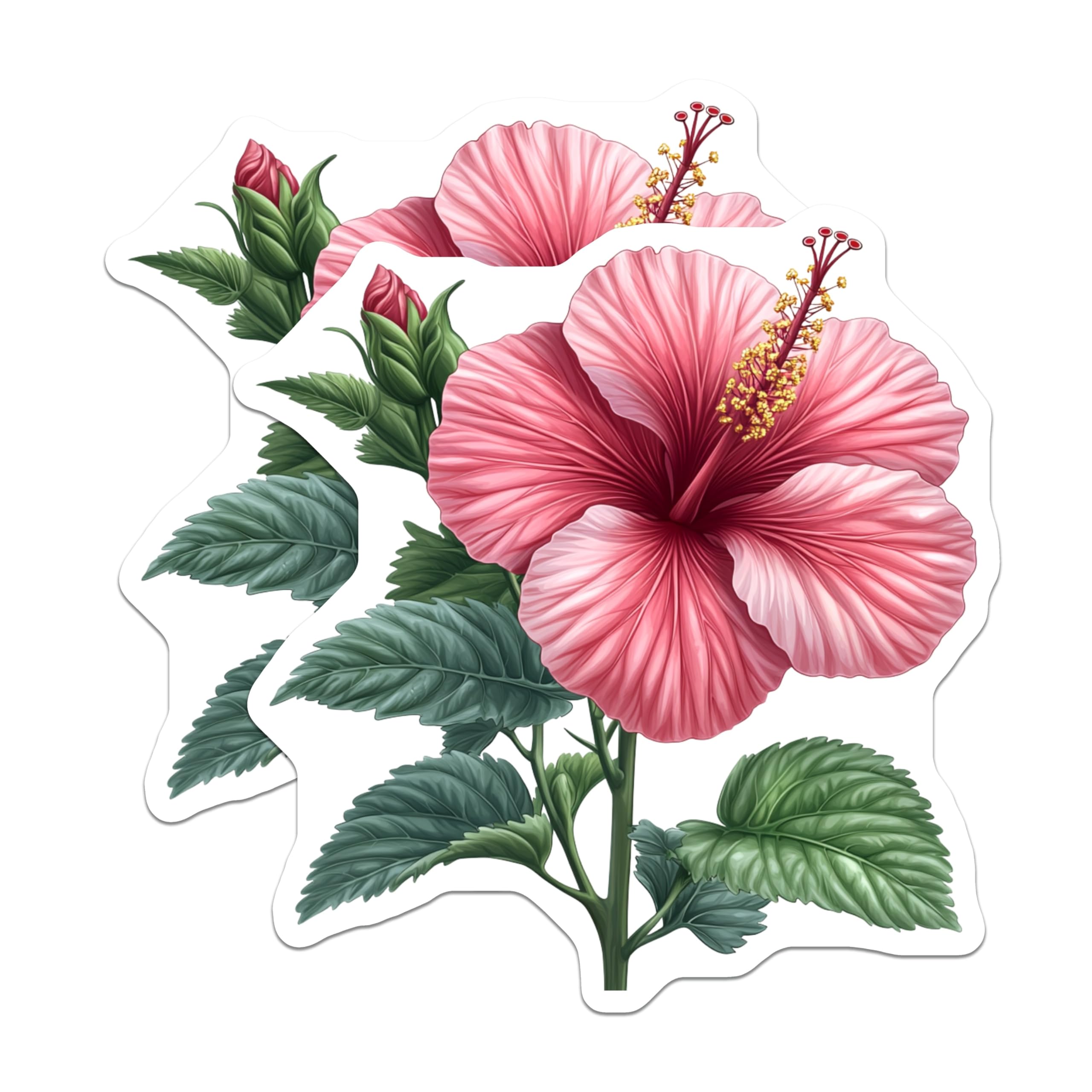 (2 Pack) Pink Hibiscus Magnets - Tropical Flower Art - Botanical Fridge Decor - Plant Lover Kitchen Aesthetic - 5 Inches On Longest Side - Thick Durable Magnet - Made in USA - MAG27998