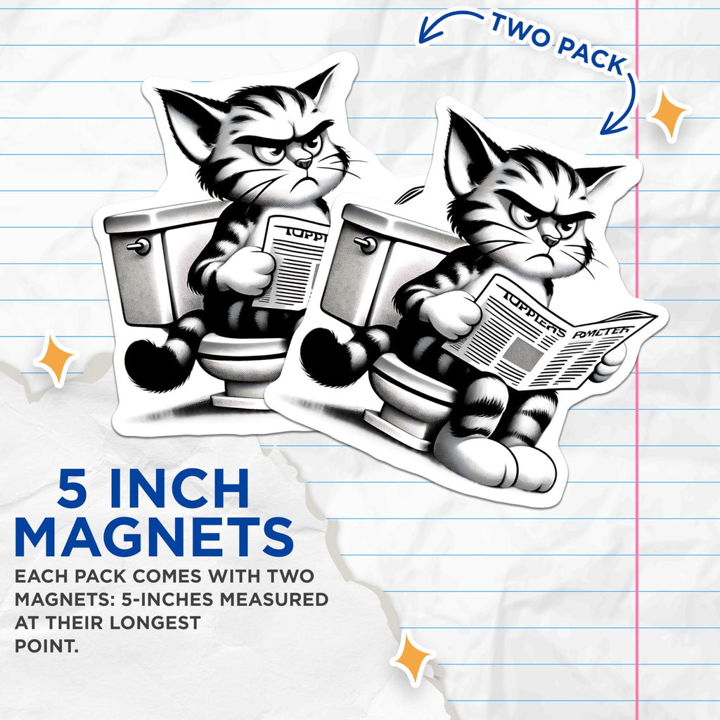 (2 Pack) Grumpy Cat Magnets - Bathroom Cat - Funny Toilet Humor Magnets - 5" On Longest Side - Premium Magnet - for Cars, Refrigerators, Toolboxes, Lockers - Made in USA - MAG15481