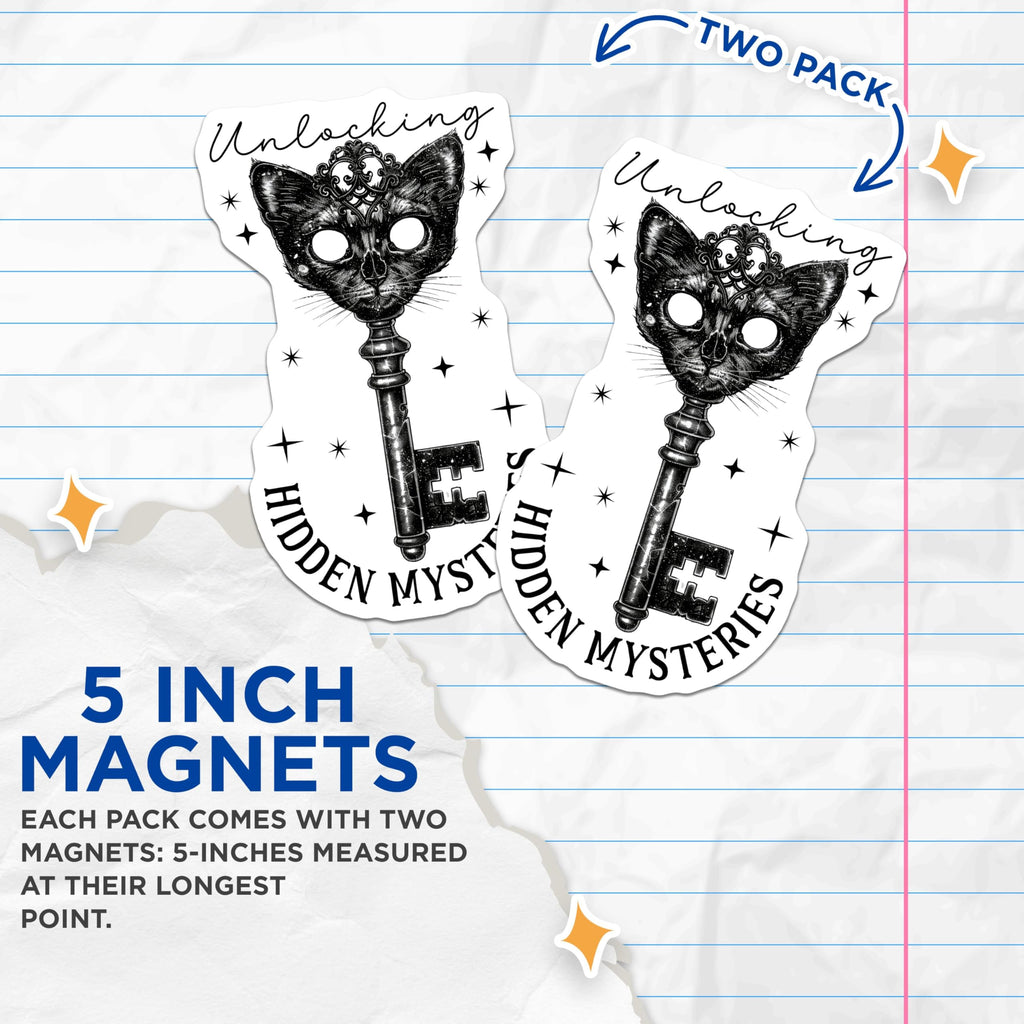 (2 Pack) Cat Key Magnets - Unlocking Mysteries Magnets - Gothic Decorative Art Magnets - 5" On Longest Side - for Cars, Refrigerators, Toolboxes, Lockers - Made in USA MAG3601