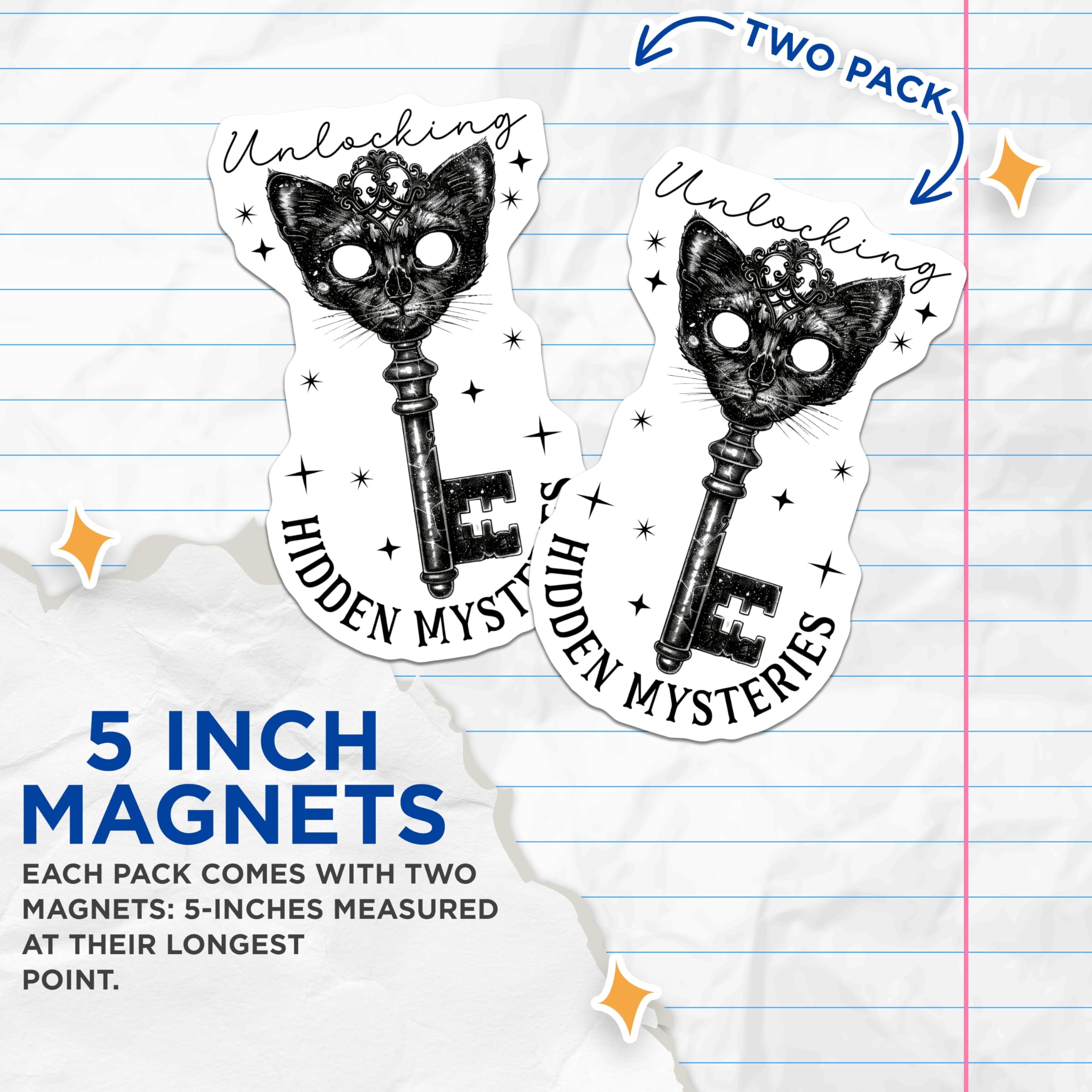 (2 Pack) Cat Key Magnets - Unlocking Mysteries Magnets - Gothic Decorative Art Magnets - 5" On Longest Side - for Cars, Refrigerators, Toolboxes, Lockers - Made in USA MAG3601