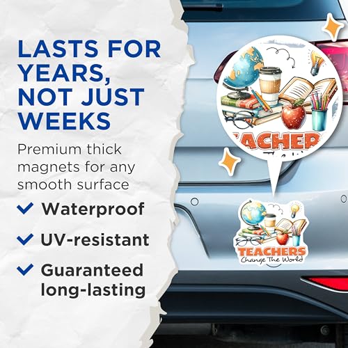 (2 Pack) Teachers Change The World Magnets - Teacher Appreciation - Classroom Decor - 5" On Longest Side - for Cars, Fridges, Toolboxes - Made in USA - MAG8038