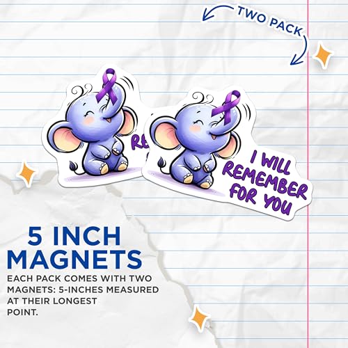 (2 Pack) Elephant Purple Ribbon Magnet - Cute Animal Inspirational Quote - 5" On Longest Side - Sticks to Smooth Flat Surfaces - Made in USA - MAG9783
