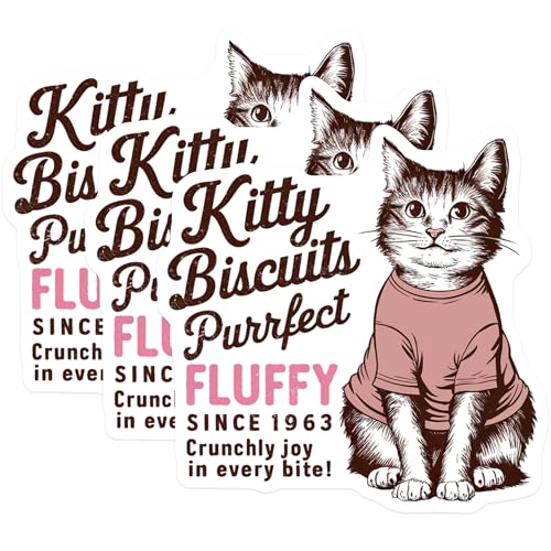 (3 Pack) Kitty Biscuits Decals - Cute Cat - Fluffy Animal - Cat Lover - 3 Inches On Longest Side - Easy Peel & Apply - Made in USA - 3MCS4664