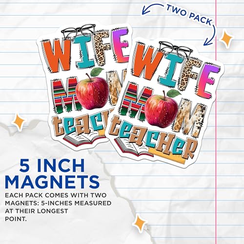 (2 Pack) Wife Mom Teacher Magnets Magnets - 5" On Longest Side - Made in USA - Sticks to Refrigerators & Metal Surfaces - MAG8473