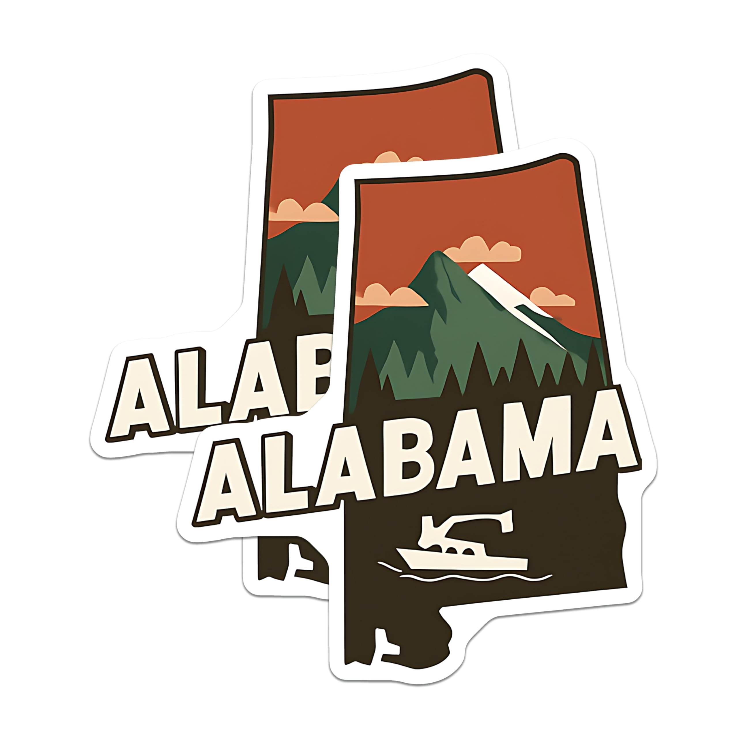 (2 Pack) Alabama Magnets - Souvenir - State Pride - Mountain and Boat Design - 5" On Longest Side - Premium Magnet - for Cars, Refrigerators, Toolboxes, Lockers - Made in USA - MAG18749