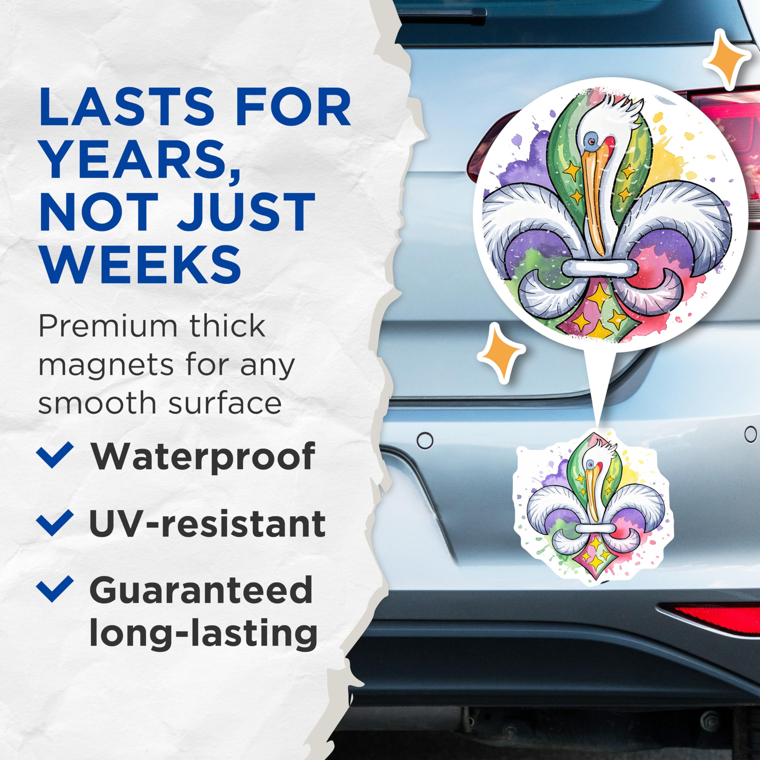 (2 Pack) Mardi Gras Pelican Fleur De Lis Magnets - New Orleans Art Decor - Louisiana Pride Souvenir - 5 Inches On Longest Side - Thick Durable Magnet - Made in USA - MAG27398