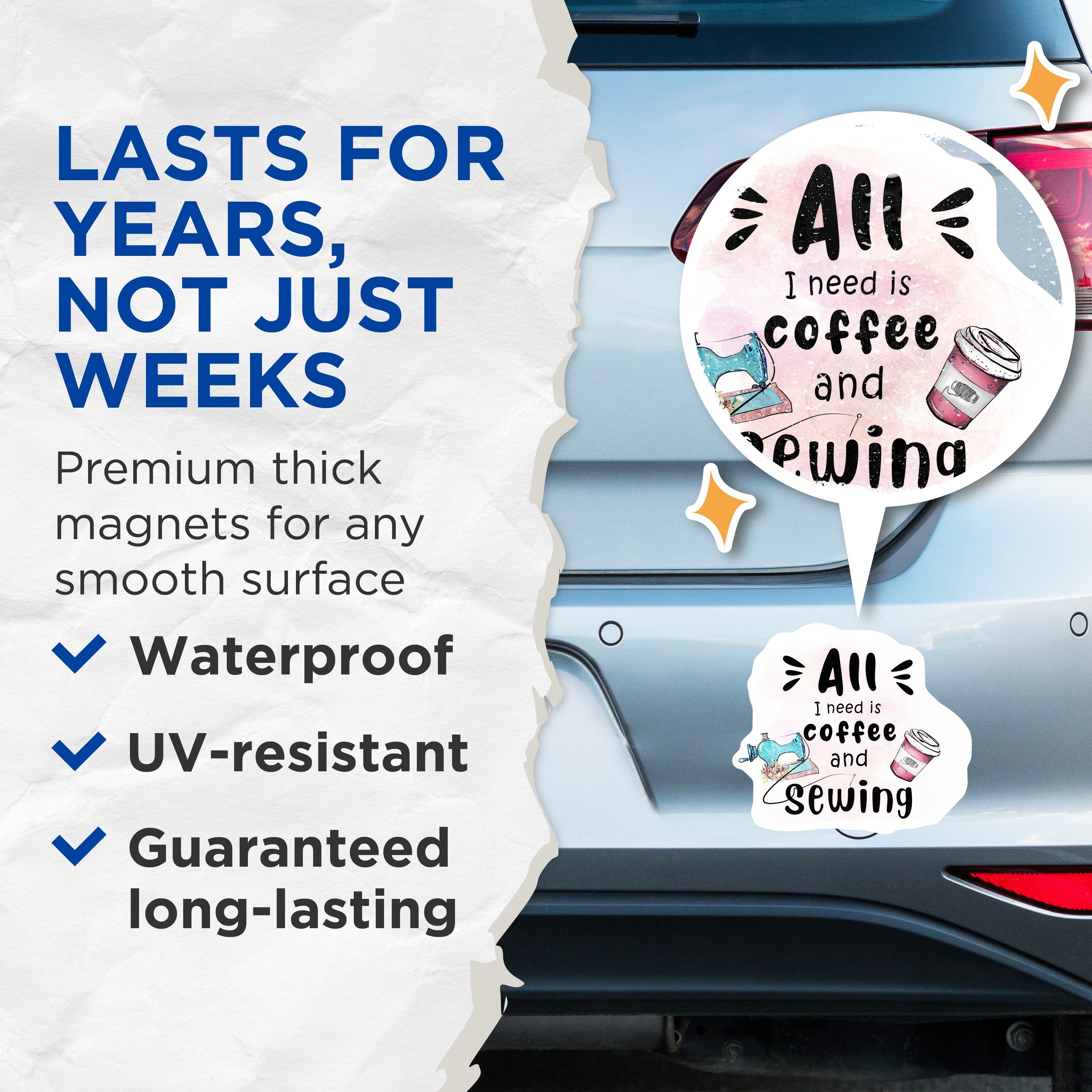 (2 Pack) Sewing Coffee Magnets - Crafter Hobby Decor - Sewing Machine Fridge Magnets - 5 Inches On Longest Side - Thick Durable Magnet - Made in USA - MAG39173