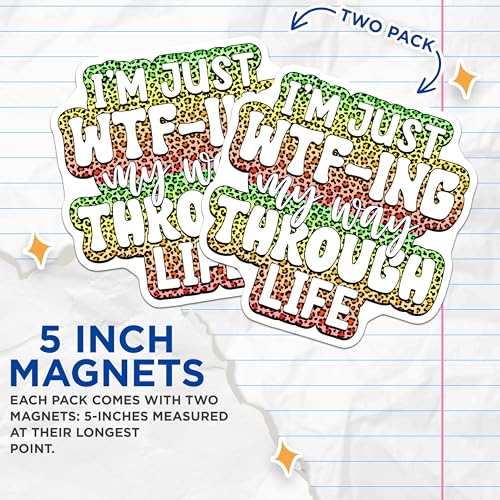 (2 Pack) I'm Just WTF-ing My Way Through Life Magnets - Fun Quotes - Home and Office - Retro Design - 5" On Longest Side - for Cars, Fridges, Toolboxes - Made in USA - MAG4105