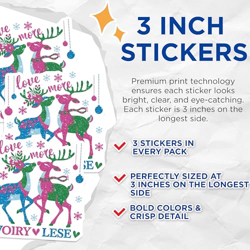 (3 Pack) Reindeer Couple Decals - Holiday Love Decal - Christmas Window Clings- 3 Inches On Longest Side - Easy Peel & Apply - Made in USA - 3MCS5611